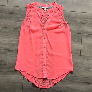 Hollywould Size Medium Lace Panel Button Down Tank